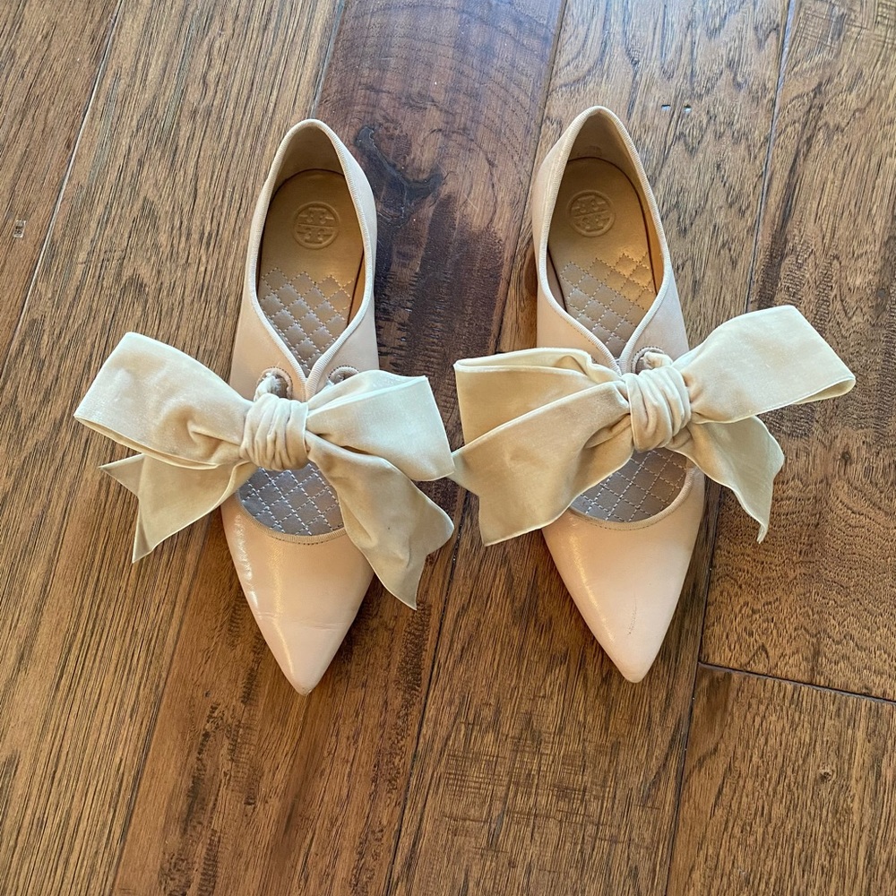 Tory Burch Clara Velvet Bow Pointed Toe Flats